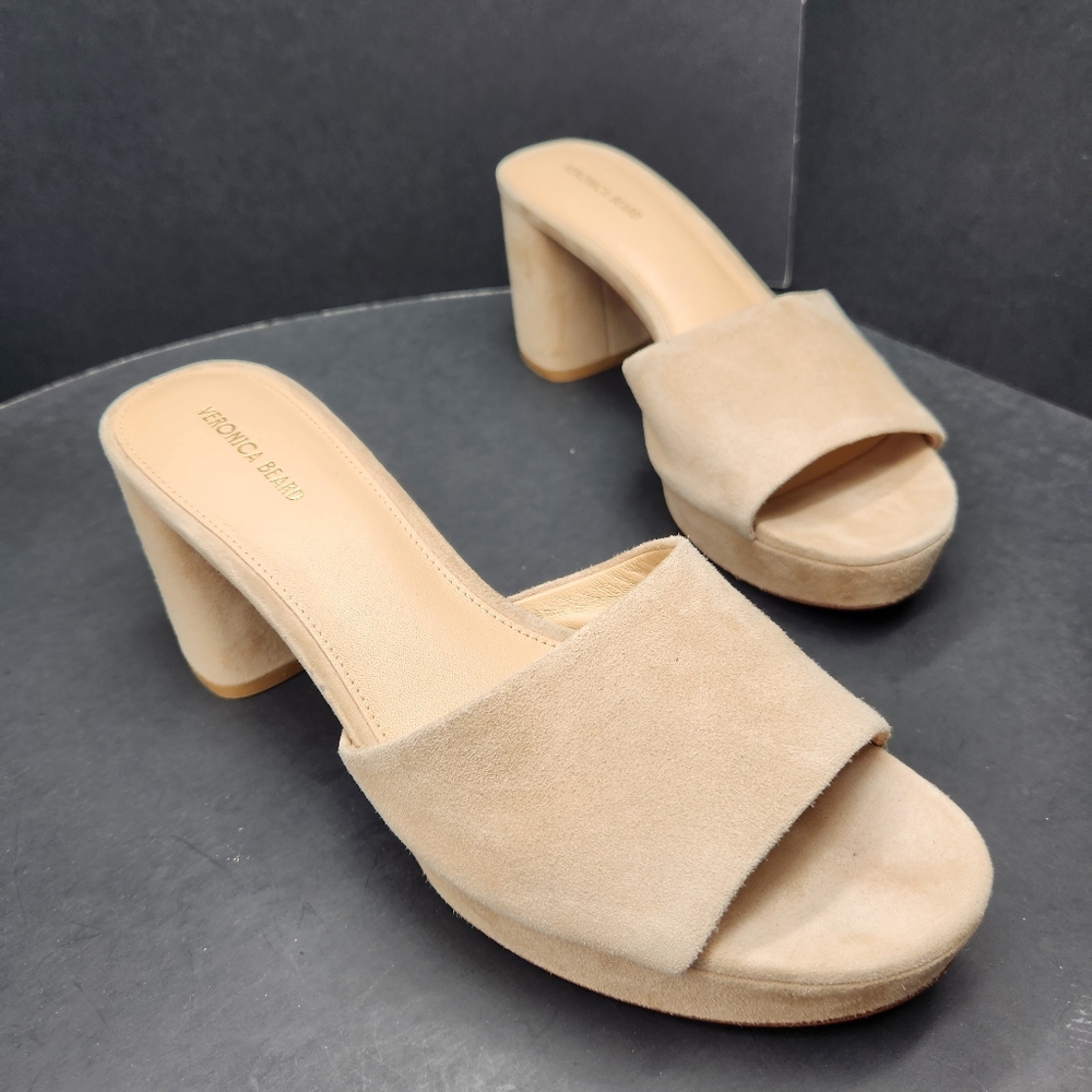 Veronica Beard Heeled Mules 10 Grey Suede Dali Platform Pastel Nude New $350